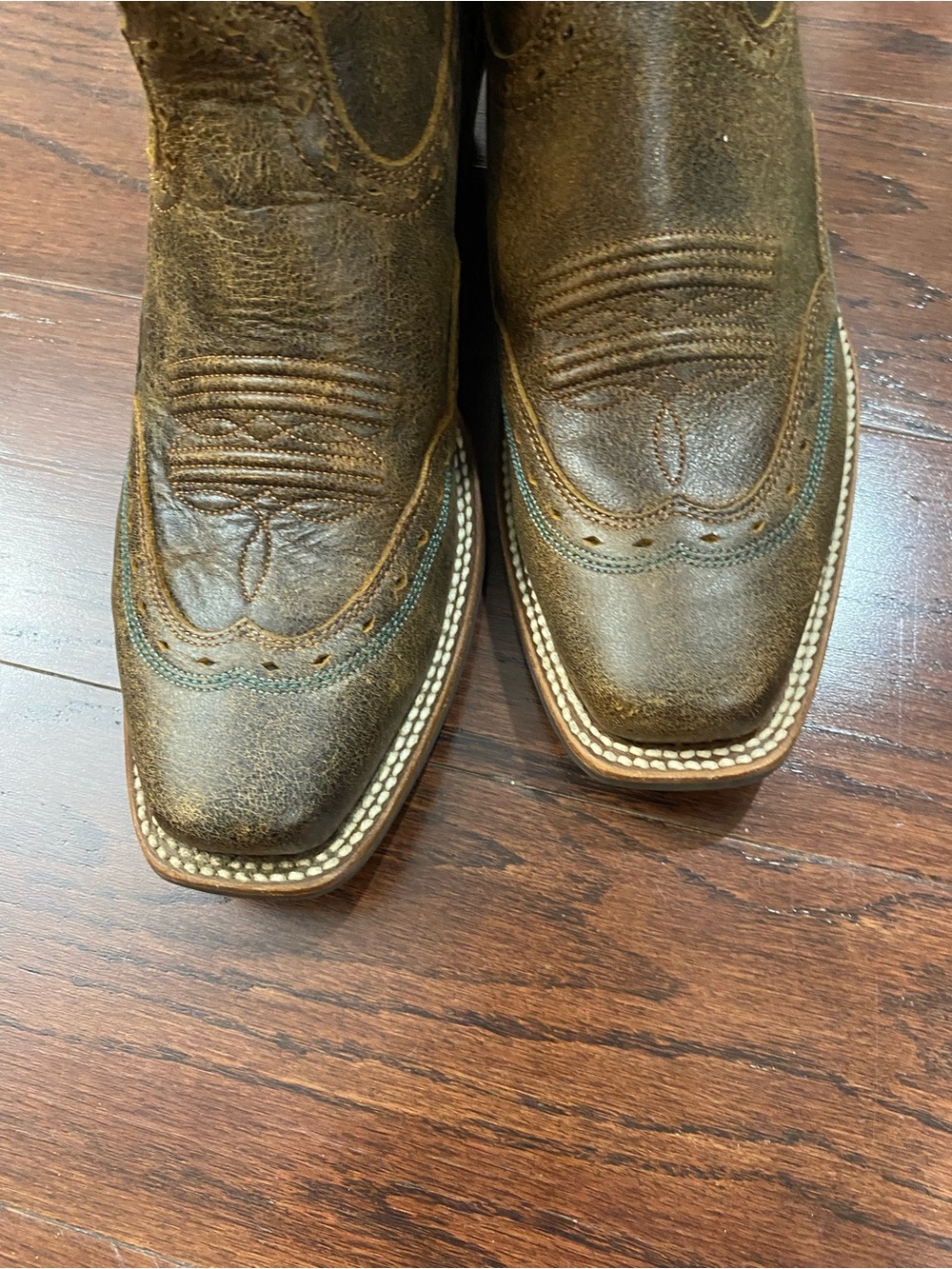 Ariat Embroidered Western Boots 9 1/2Square Toe Turquoise Brown NWOT - Picture 4 of 9